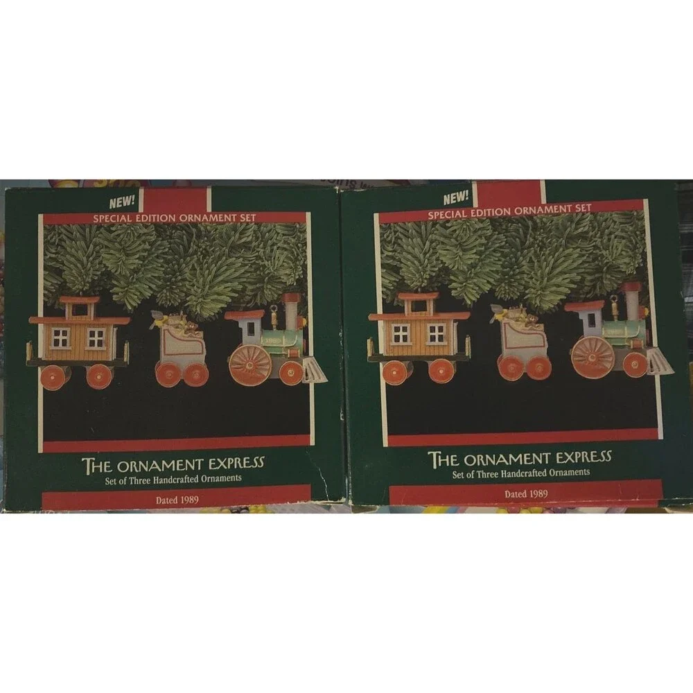 Lot of 2 Vintage 1989 Hallmark Keepsake The Ornament Express Train Toy Sets NIB